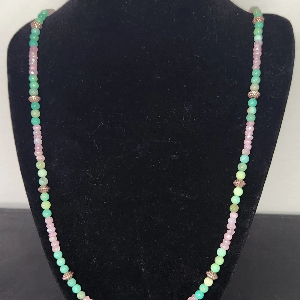 Mystic Pink Moonstone, Chrysoprase and Copper Beaded Necklace